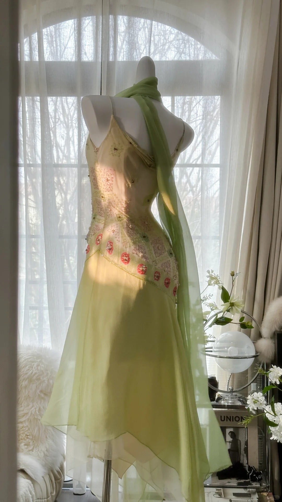 Grün Elegant Romantisch Zarte Blumen Perlen Spaghettiträger Lang Chiffon Homecoming Ballkleid Abendkleid Geburtstags-/Hochzeitsgast-/Feiertagspartykleid Ballkleid gh4024