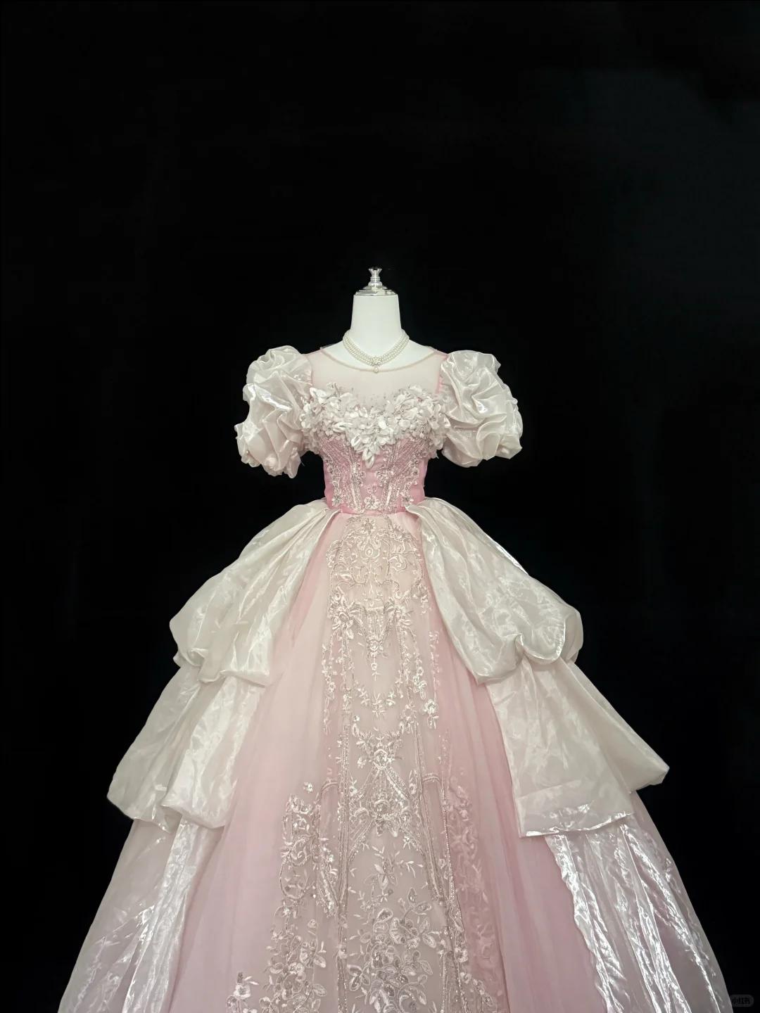 Blush Pink Puff Sleeves Cinched Waist Palace Style Voluminous Skirt Long Romantic Dress, Wedding Gown gh7847