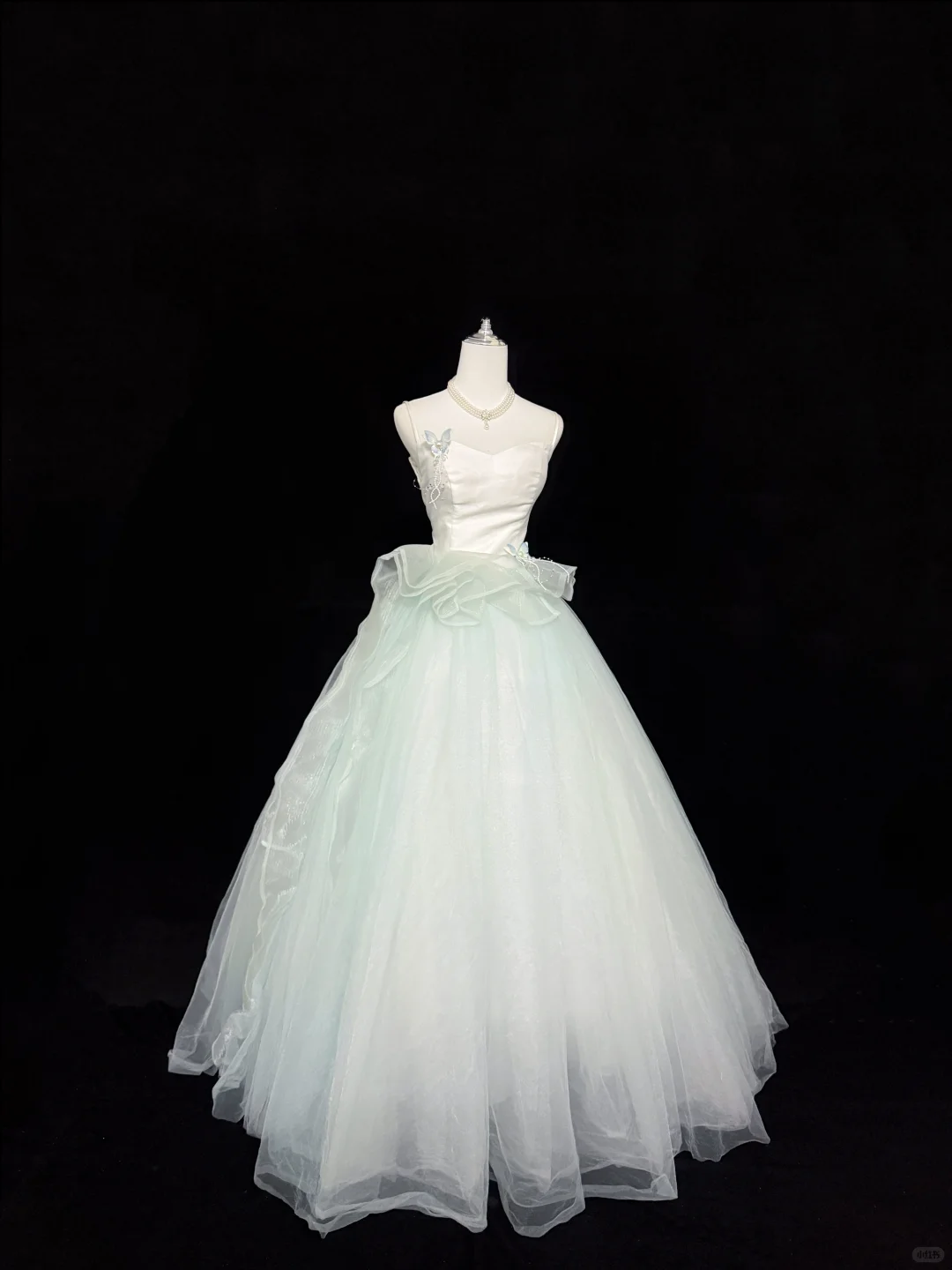 Light Green Spaghetti Strap Cinched Waist Voluminous Skirt Long Romantic Dress, Wedding Gown gh7885