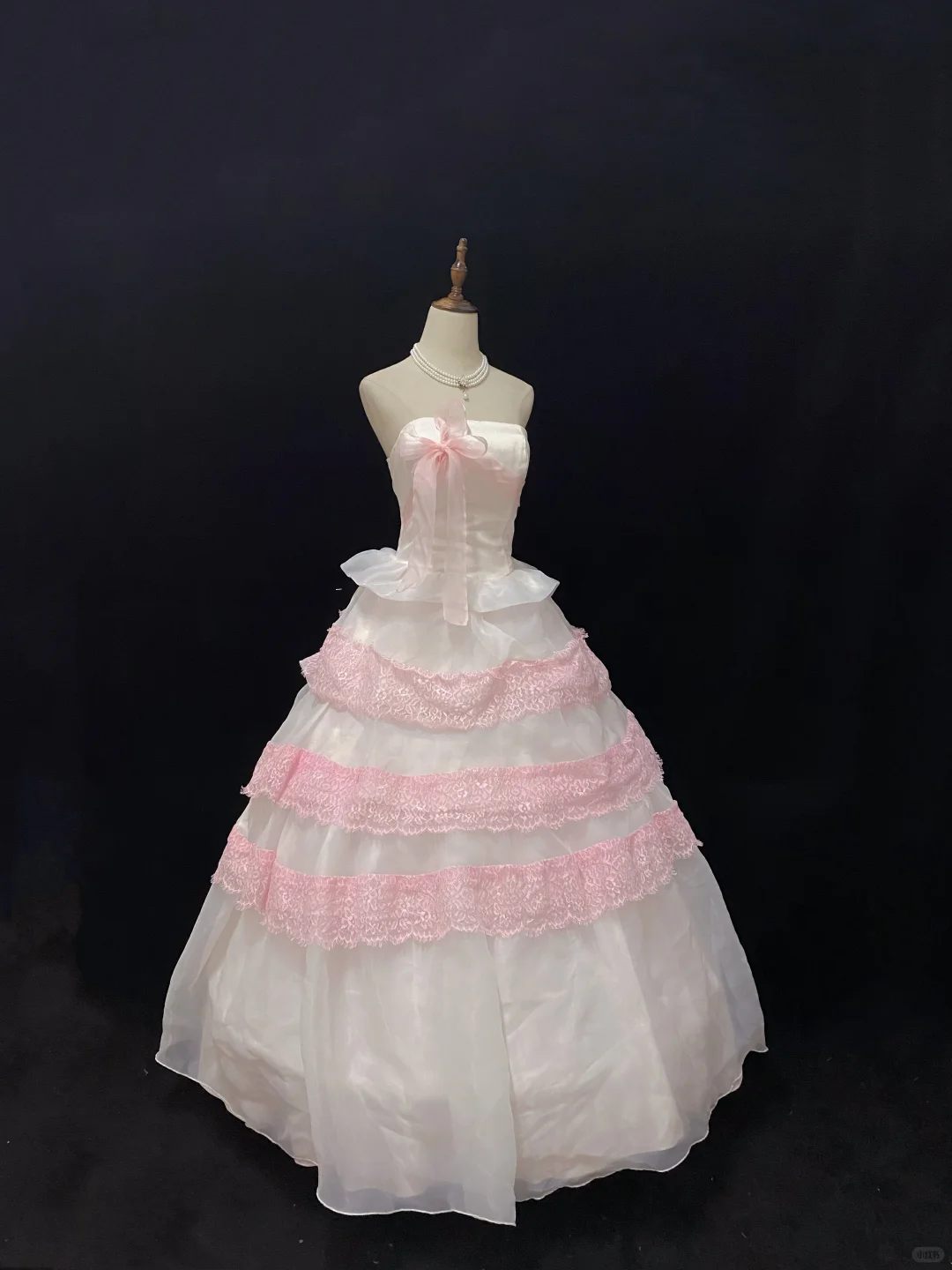 Blush Pink Strapless Romantic Designer Gown, Cinched Waist, Voluminous Skirt Trimmed With Light Pink Lace, Wedding Dress & Bridal Gown gh8155
