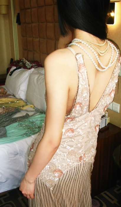 Light Champagne Vintage Beaded Spaghetti Strap Fitted Waist Long Luxury Prom & Evening Party Dress gh8378