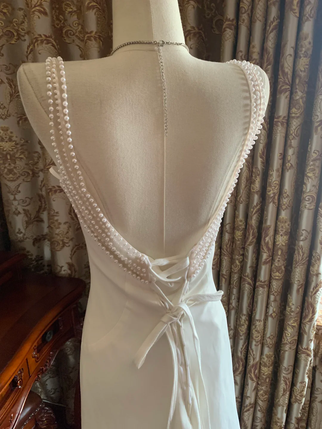 White Spaghetti Strap Waist-Cinched Slim Fit Elegant Vintage Prom Dress, Evening Gown, Birthday Gown, Wedding Dress gh7258