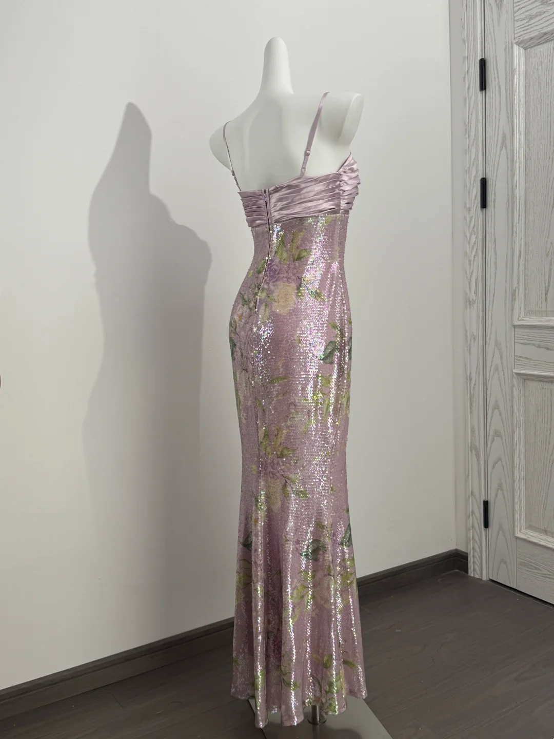 Light Purple Pink Spaghetti Strap Cinched Waist Fitted Elegant Prom Dress, Evening Gown gh7215
