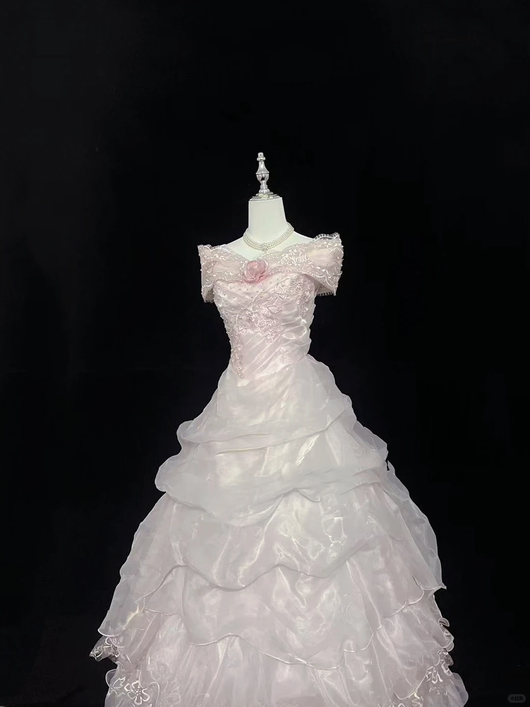 Blush Pink Off-the-Shoulder Cinched Waist Vintage Elegant Voluminous Princess Skirt Long Romantic Dress, Wedding Gown gh8025