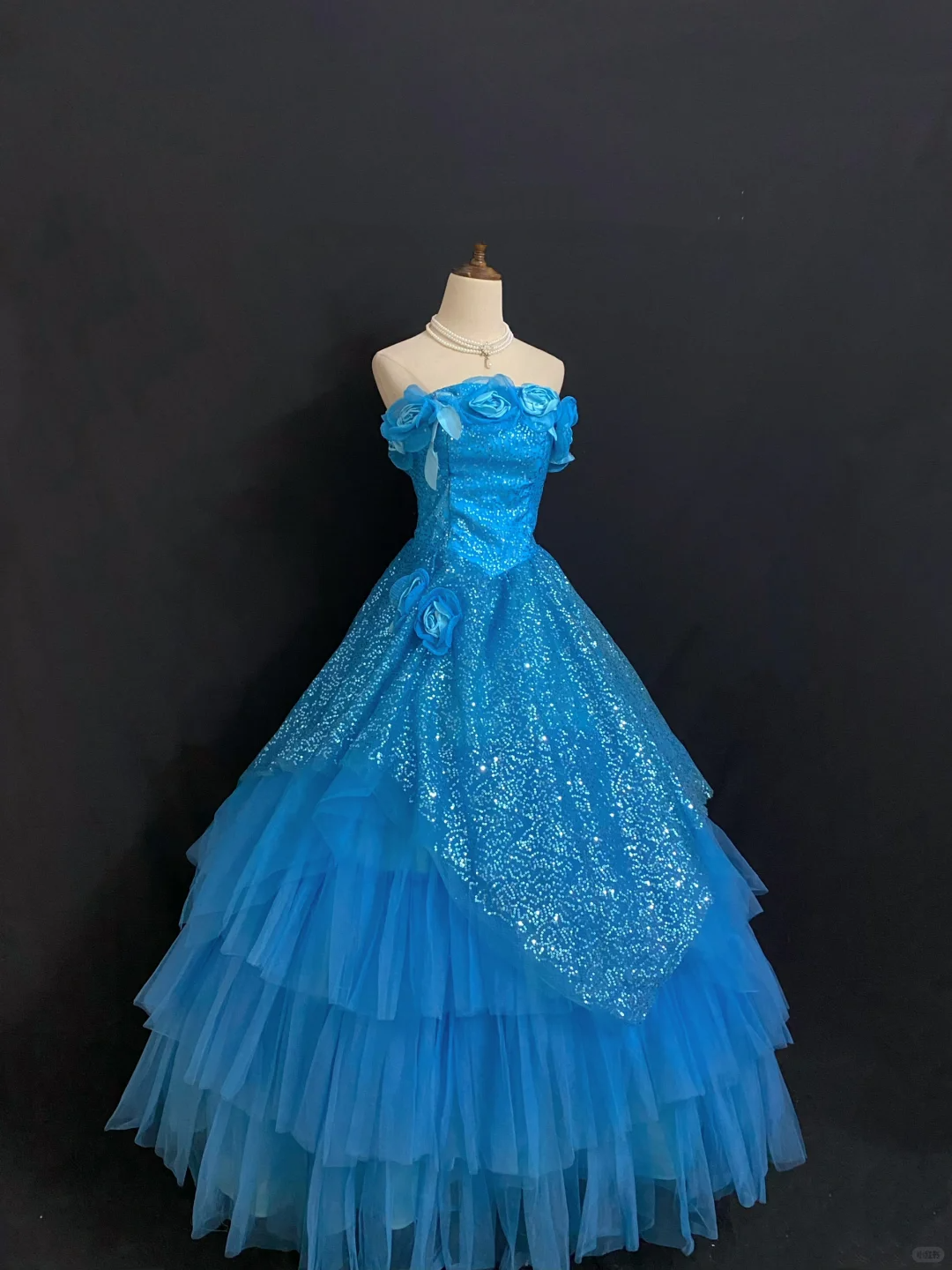 Blue Off-the-Shoulder Long Romantic Gown With Fitted Waist And Fluffy Princess Skirt, Wedding Dress & Bridal Gown gh8290