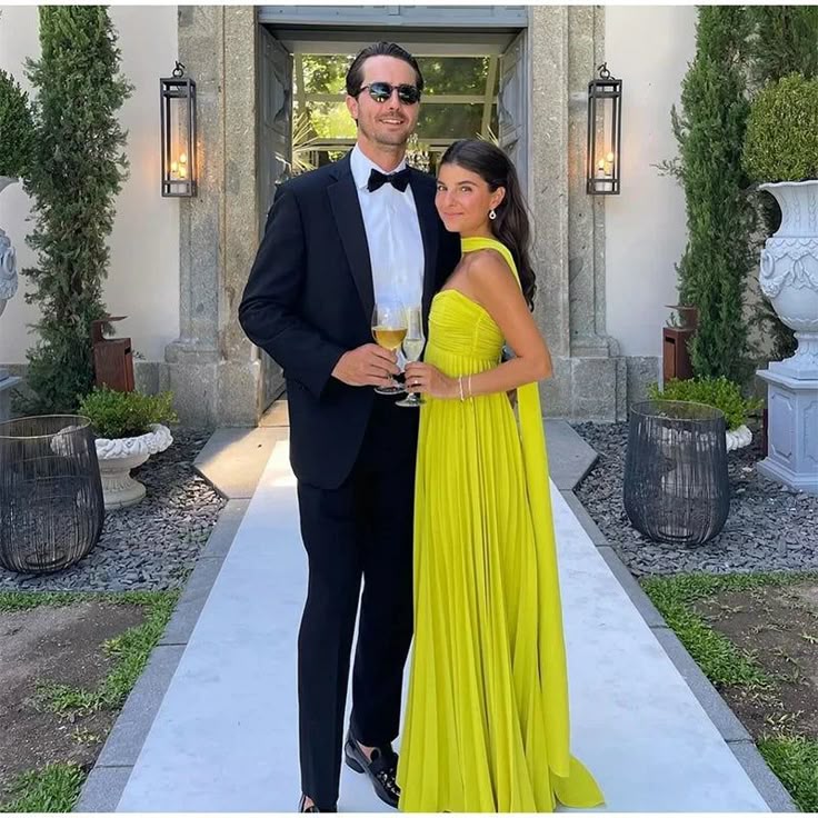 Robe de soirée longue en mousseline de soie, simple et élégante, avec haut tube et épaules dénudées, avec foulard, jaune et vert, gh3662