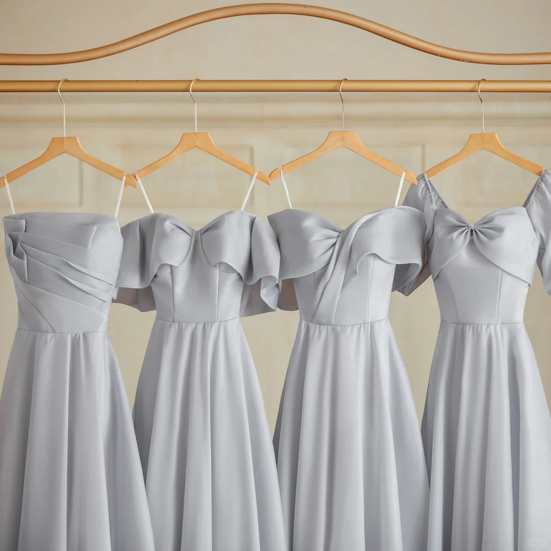 Silbergrau Elegante Mode Lange Satin Ballkleid Abendkleid Partykleid Brautjungfernkleider Ballkleid gh3997