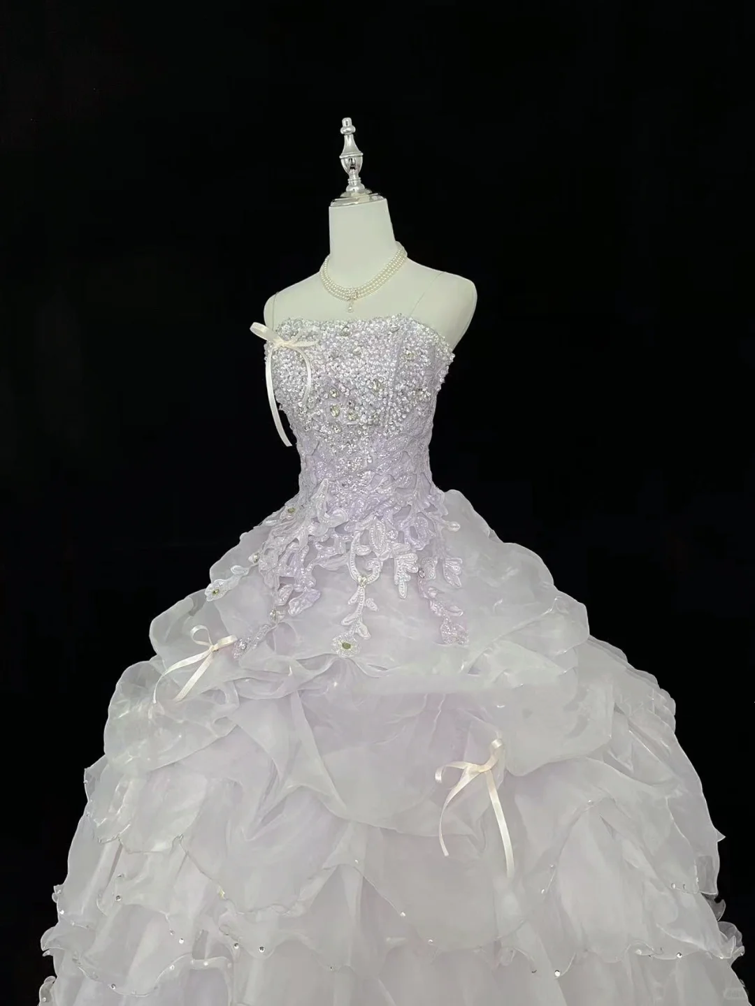 Lavender Ombre Strapless Rhinestone Cinched Waist Voluminous Skirt Long Romantic Dress, Wedding Gown gh7953