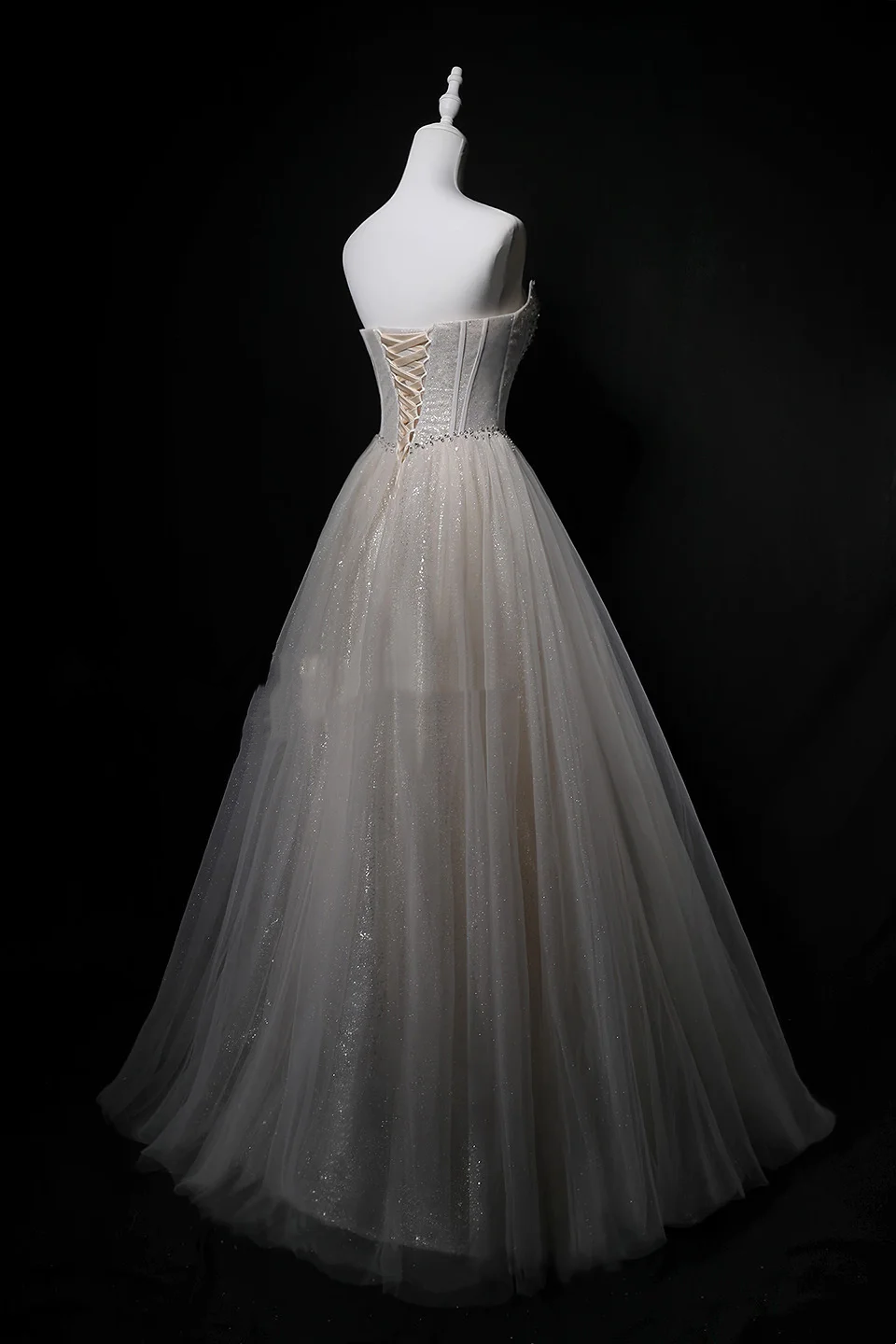 Light Apricot Off-Shoulder Waist-Cinched A-Line Long Evening Dress, Fairy Gown, Romantic Gown gh7464