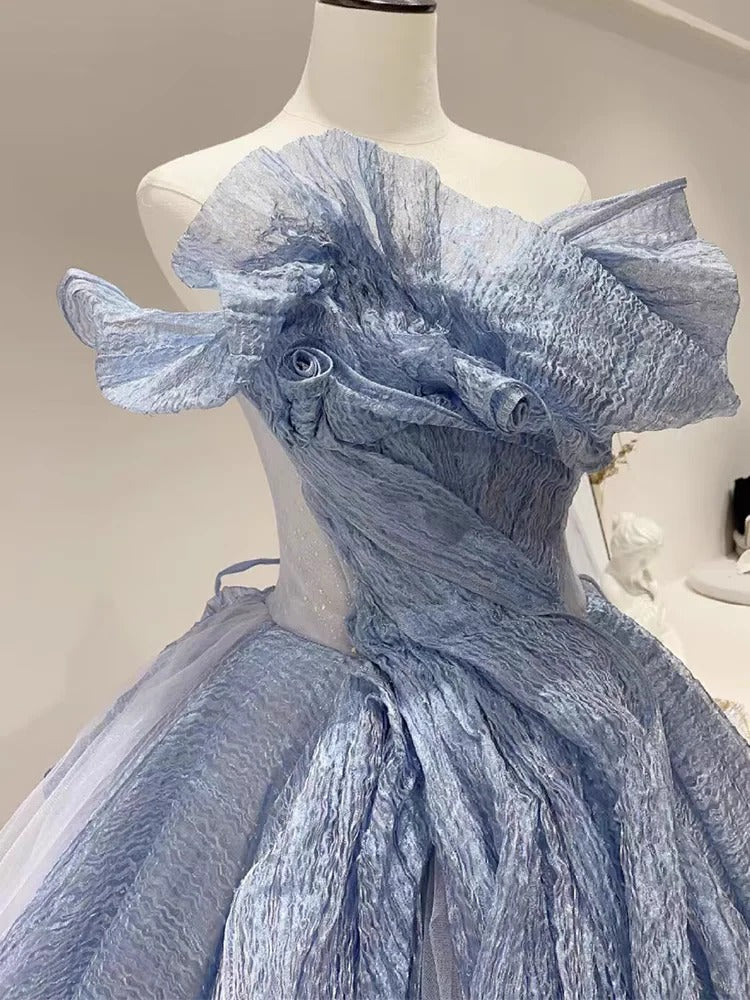 Blaues stilvolles elegantes langes bodenlanges Tüll-Ballkleid Abendkleid Abschlusskleid Zeremoniekleid für Erwachsene gh3840