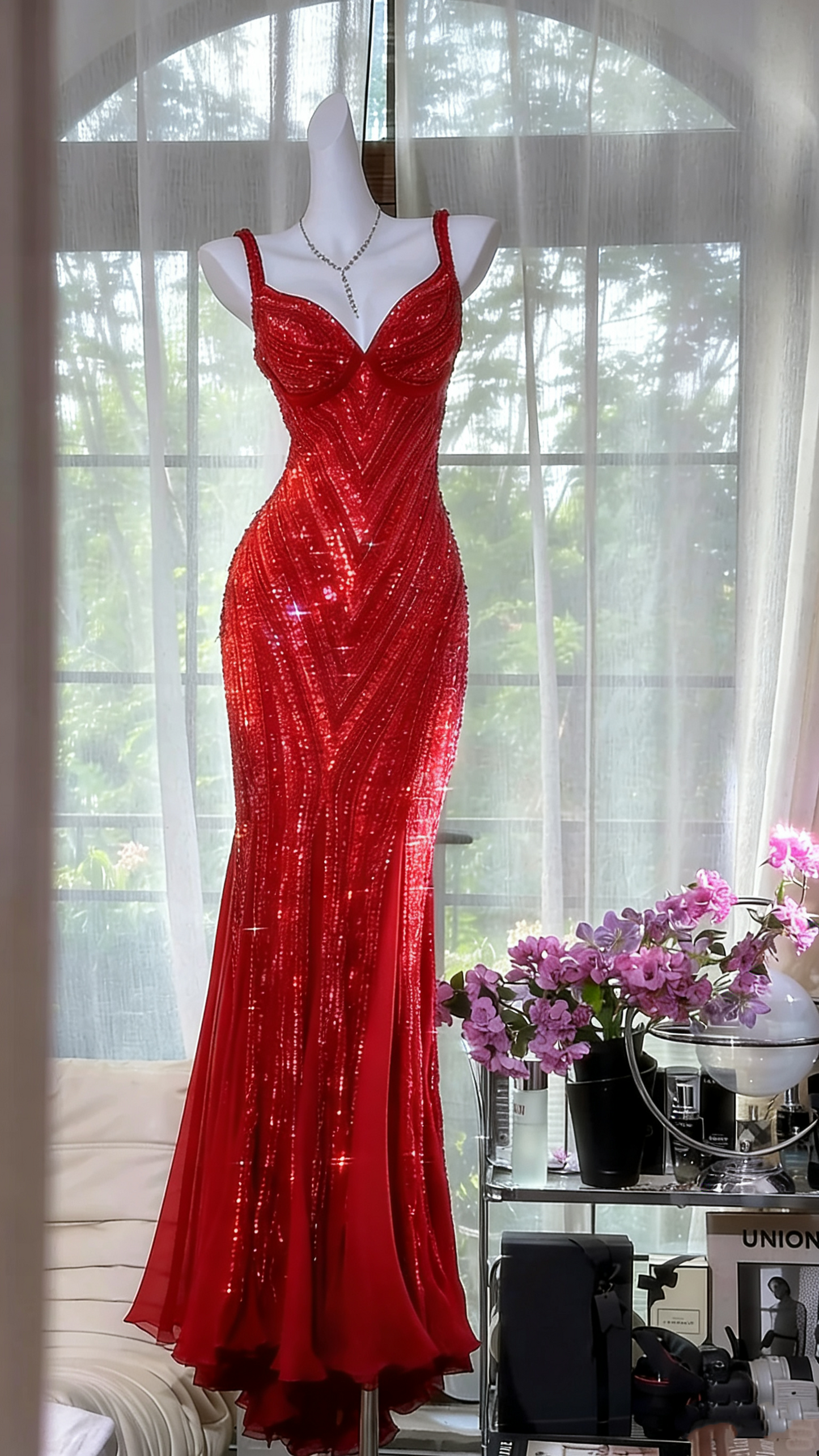 Lila Luxus Wunderschöne Perlen Mode Elegante Lange Ballkleider Abendkleid Partykleid gh4889