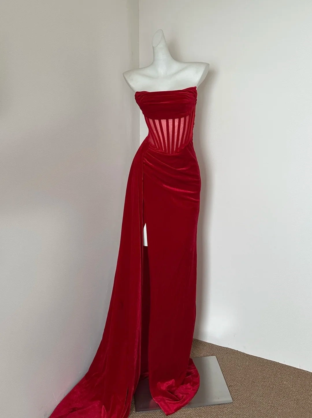 Burgund/Rot Mode Samt Lange Ballkleid Abendkleid Partykleid gh4833