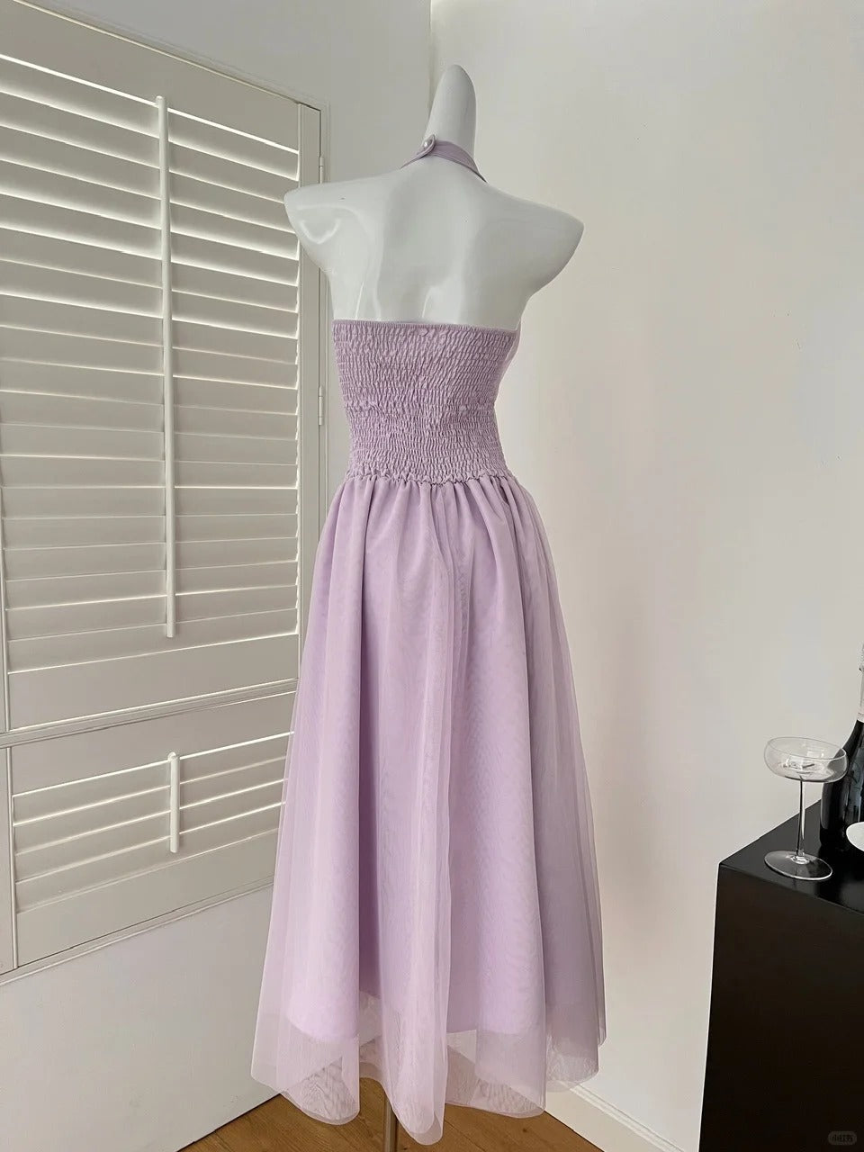 Robe longue violette à col en V et dos nu Taro gh4564