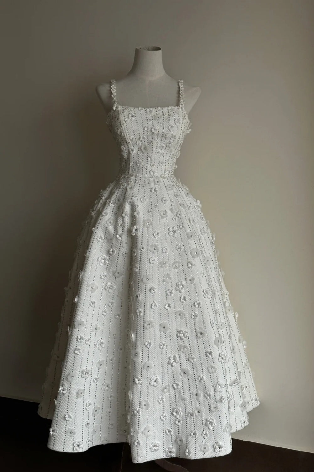 Weißes, zartes, langes Chiffon-Abendkleid mit Blumenmuster, Hochzeitskleid gh6805