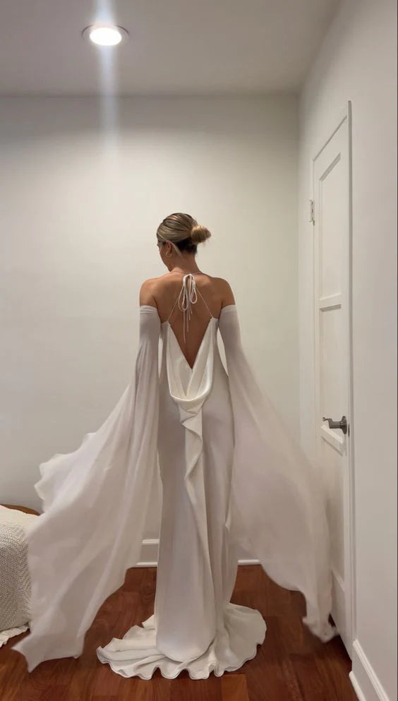 girlhomeshops-Weißes, elegantes, langes Feenkleid aus Satin gh6296