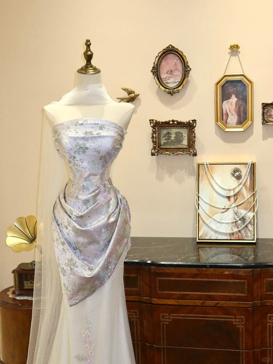 Robe de soirée élégante en satin et tulle, longue et élégante, motif floral, rose et blanc, longueur au sol, robe de mariée, gh4190