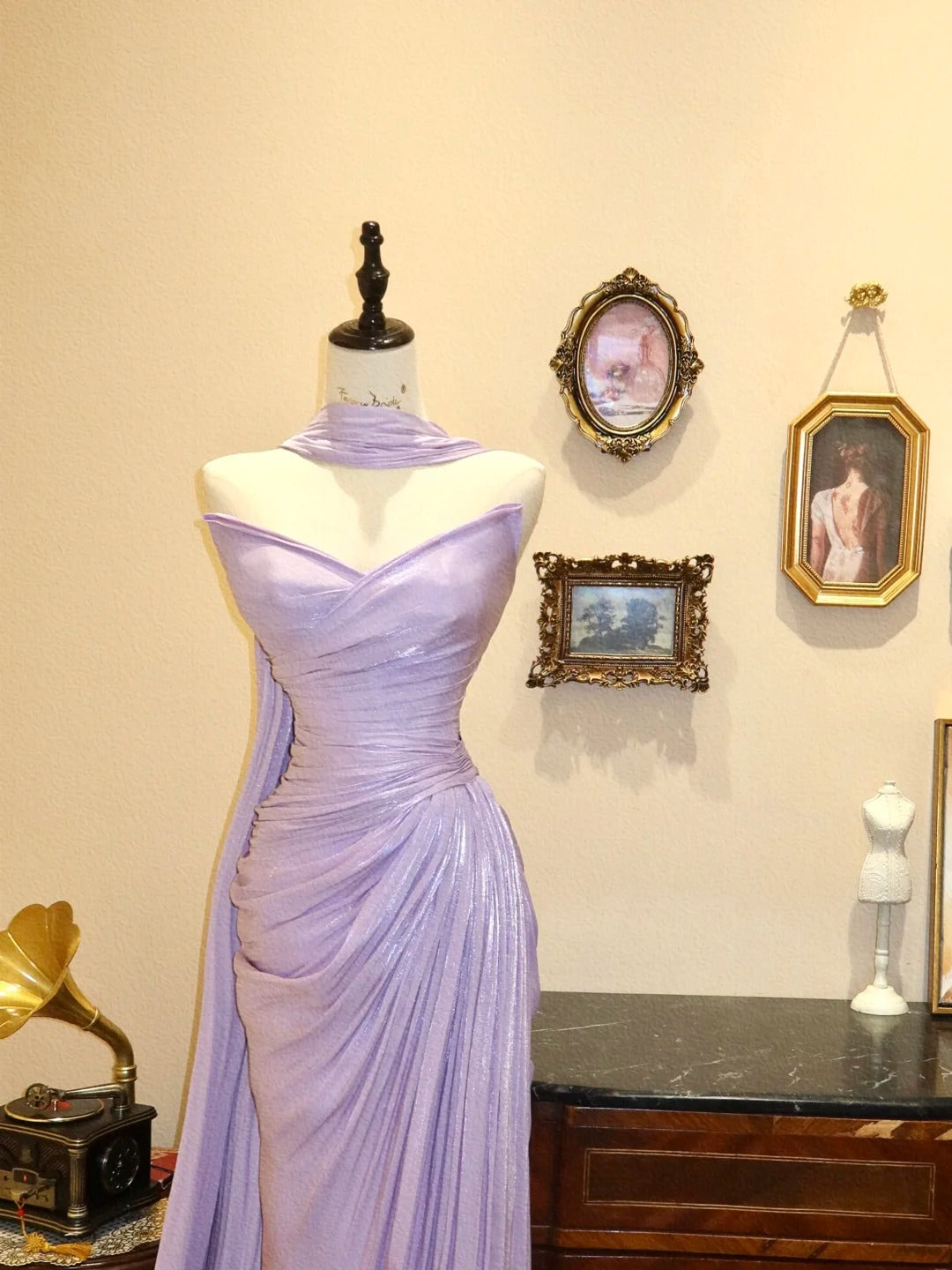 Lila Elegante Schöne Lange Bodenlangen Satin Ballkleid Abendkleid Partykleid gh4191