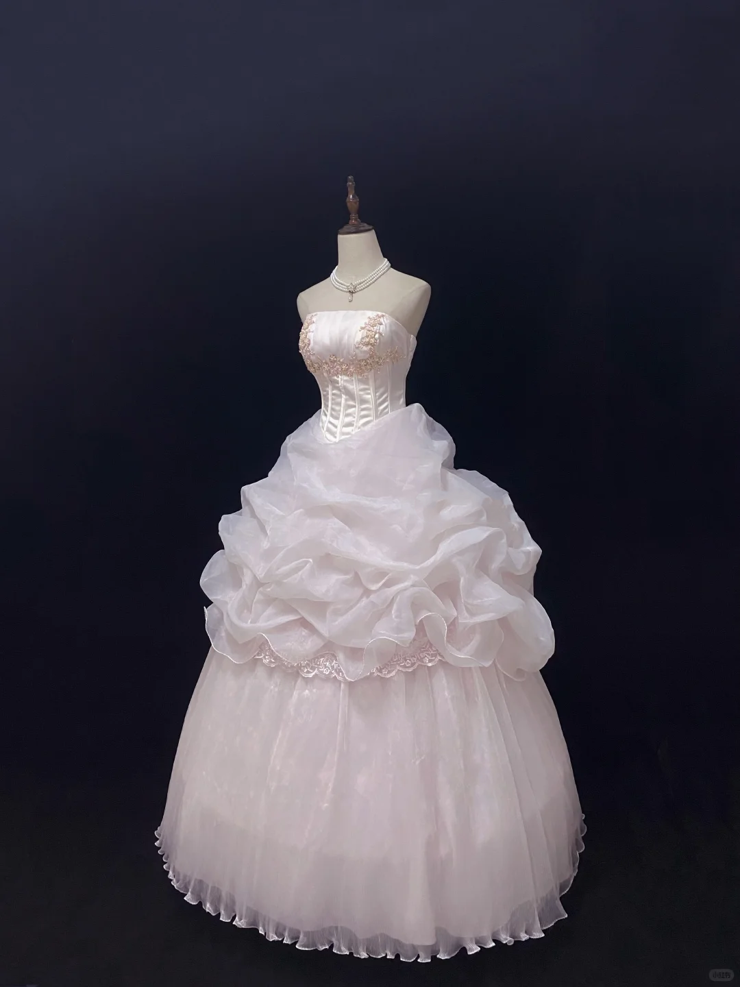 Blush Pink Strapless Romantic Gown With Embroidery, Cinched Waist & Voluminous Princess Skirt, Wedding Dress & Bridal Gown gh8133