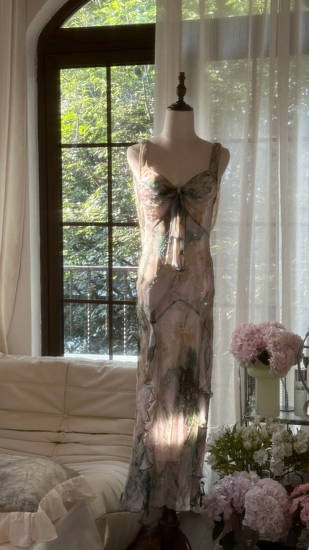 Robe de soirée longue et élégante en mousseline de soie, avec perles de fée, gh4752