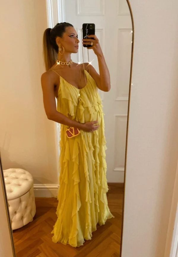 Robe de soirée longue en mousseline de soie jaune, simple et confortable, robe de bal, robe d'invité de mariage, gh4728