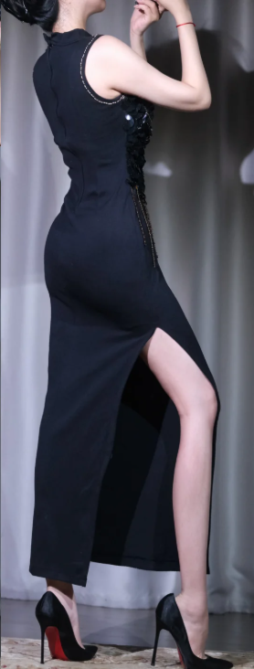 ✨Girlhomeshops-Black Butterfly Sequin Two Piece Midi Gown Chain Strap Fringe Slit Party Dress gh10101