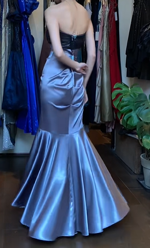 Dusty Purple Vintage Prom Dress Strapless Black Tulle Twist Bust Ruched Satin Mermaid Long Evening Gown With Side Slit gh9628