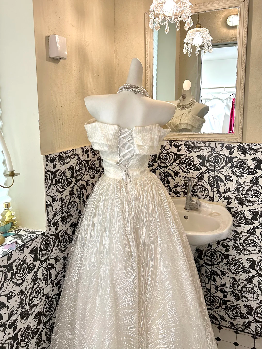 Ivory Stylish Off-the-Shoulder Waist-Cinched Full Flared Skirt Romantic Dress, Wedding Gown gh7616