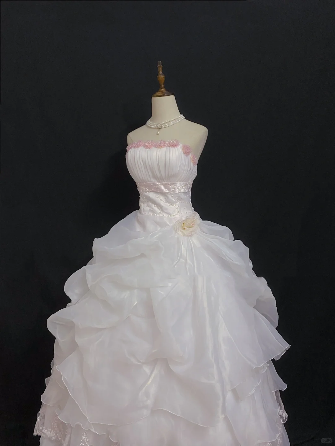 Blush Pink Strapless Long Romantic Wedding Dress, Cinched Waist, Voluminous Princess Skirt gh8342