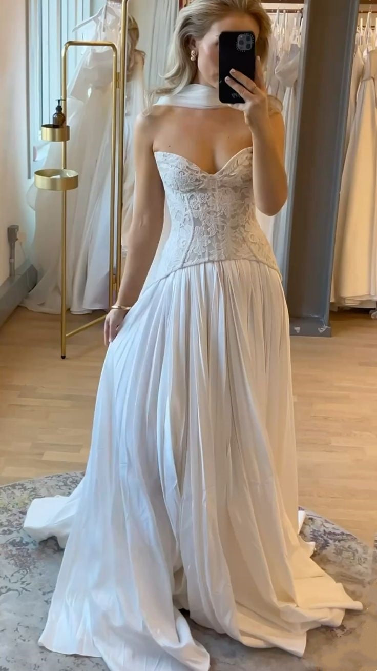 girlhomeshops - Robe longue de mariée en dentelle blanche délicate gh6174
