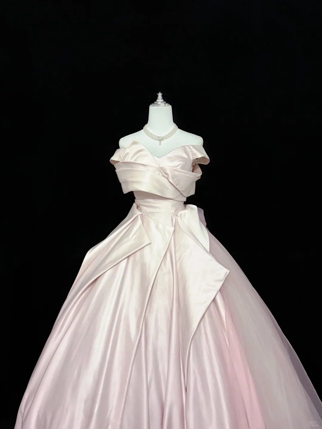 Blush Pink Satin Off-the-Shoulder Cinched Waist Bubble Voluminous Skirt Long Romantic Dress, Wedding Gown gh7894