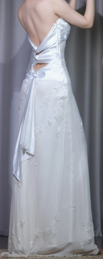 ✨Girlhomeshops-Spaghetti Strap Mermaid Wedding Dress, White Floral Embroidery Beaded Evening Gown gh9950