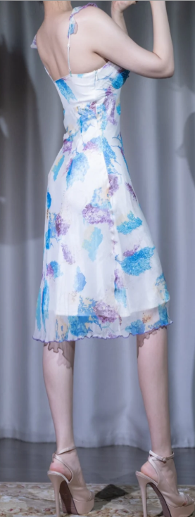 ✨Girlhomeshops-Watercolor Floral V Neck Ruffle Midi Chiffon Prom Gown gh10115