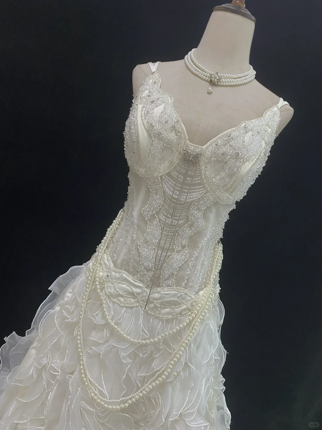 Off-white Spaghetti Strap Long Vintage Romantic Gown, Embroidered, Slim Cinched Waist, Wedding Dress & Bridal Gown gh8121