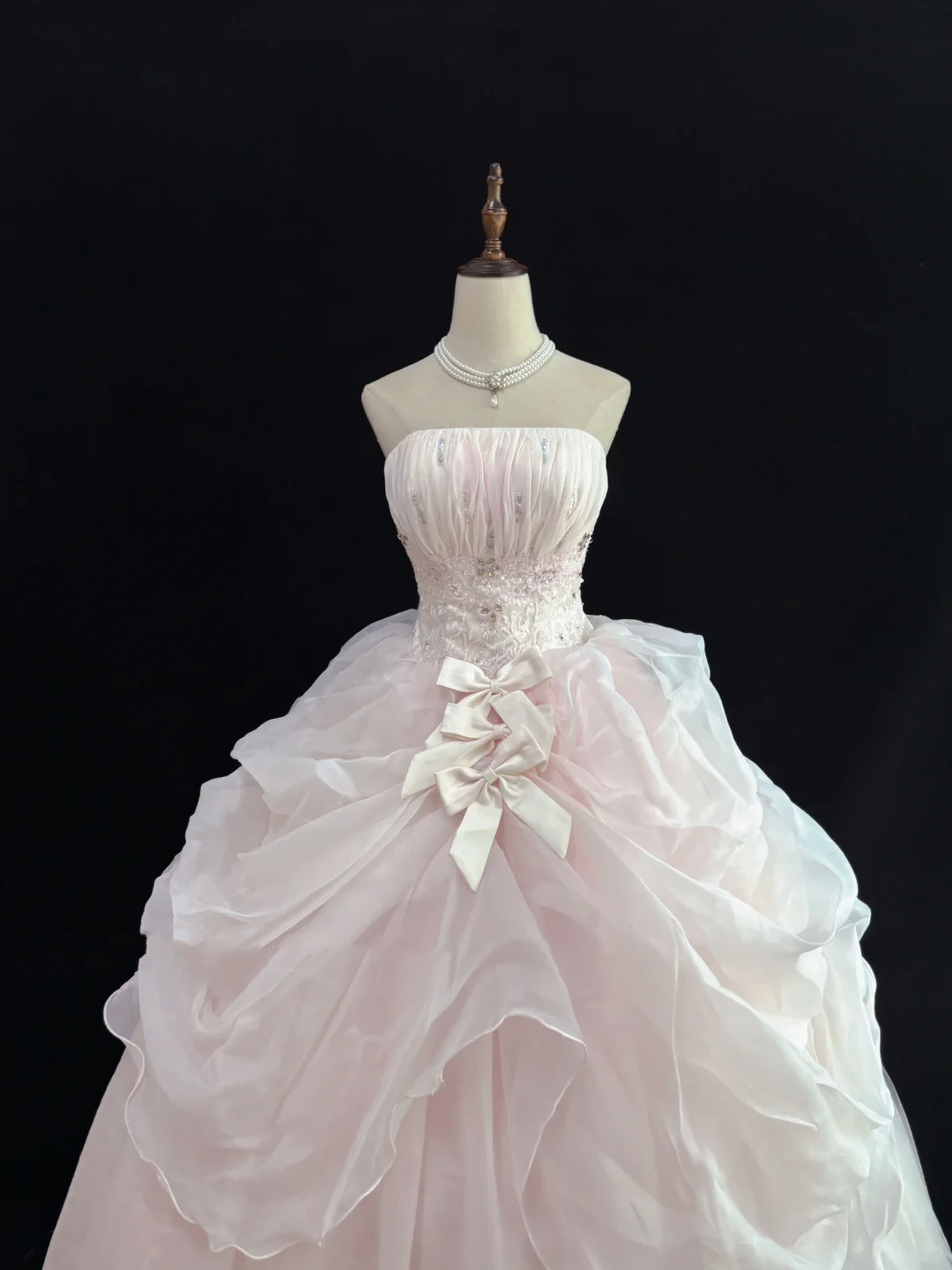 Blush Pink Strapless, Cinched Waist, Voluminous Princess Skirt, Long Elegant Romantic Dress, Wedding Gown gh8082
