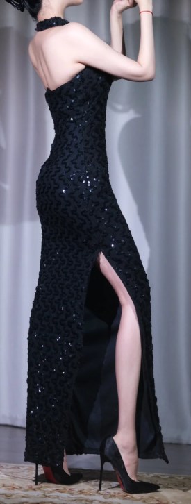 ✨Girlhomeshops-Black Halter Sequin Prom Gown Stand Collar Mesh Sweetheart Neck Long Evening Dress gh10094