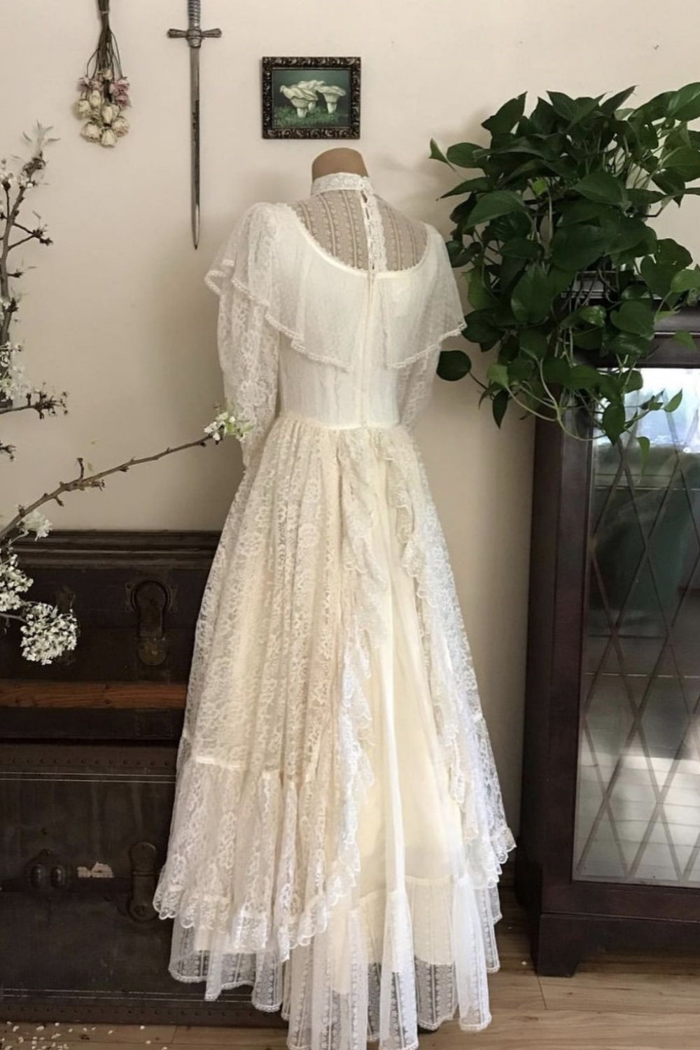 girlhomeshops-Langarmkleid, Retro-Halbhochkragen, elegantes langes exquisites Spitzentüll-Brautkleid gh5853