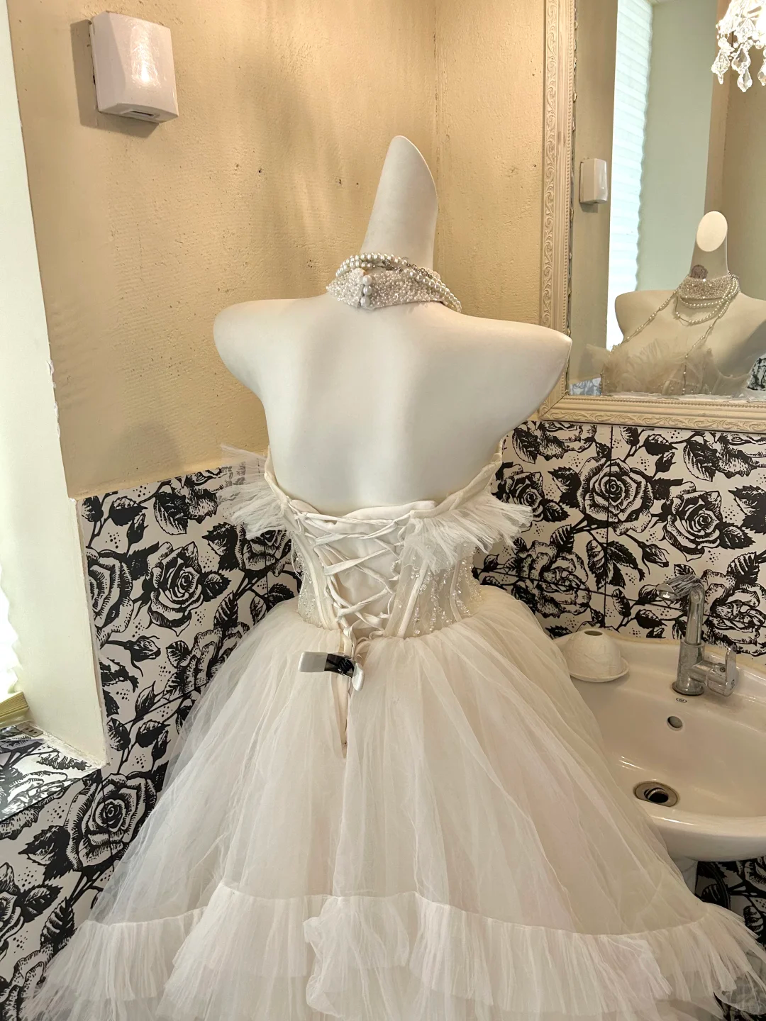 Ivory Strapless Cinched Waist Voluminous Skirt Long Romantic Dress, Wedding Gown gh7796
