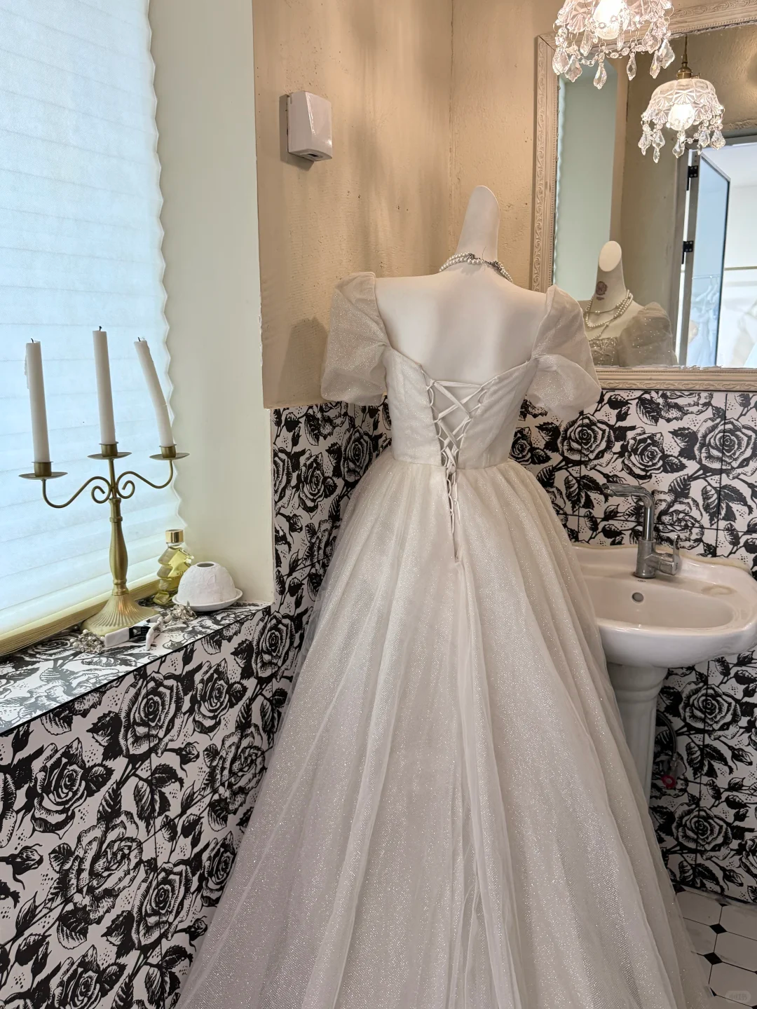 Ivory Square Neck Puff Sleeve Waist-Cinched Full Flared Romantic Dress, Wedding Gown gh7523