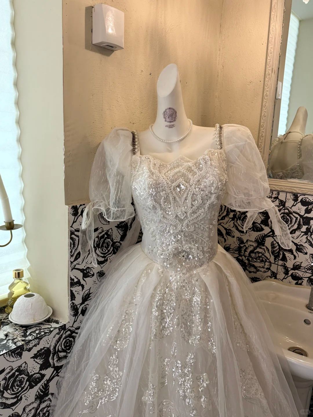 Ivory Square Neck Waist-Cinched Full Flared Vintage Romantic Dress, Wedding Gown gh7538