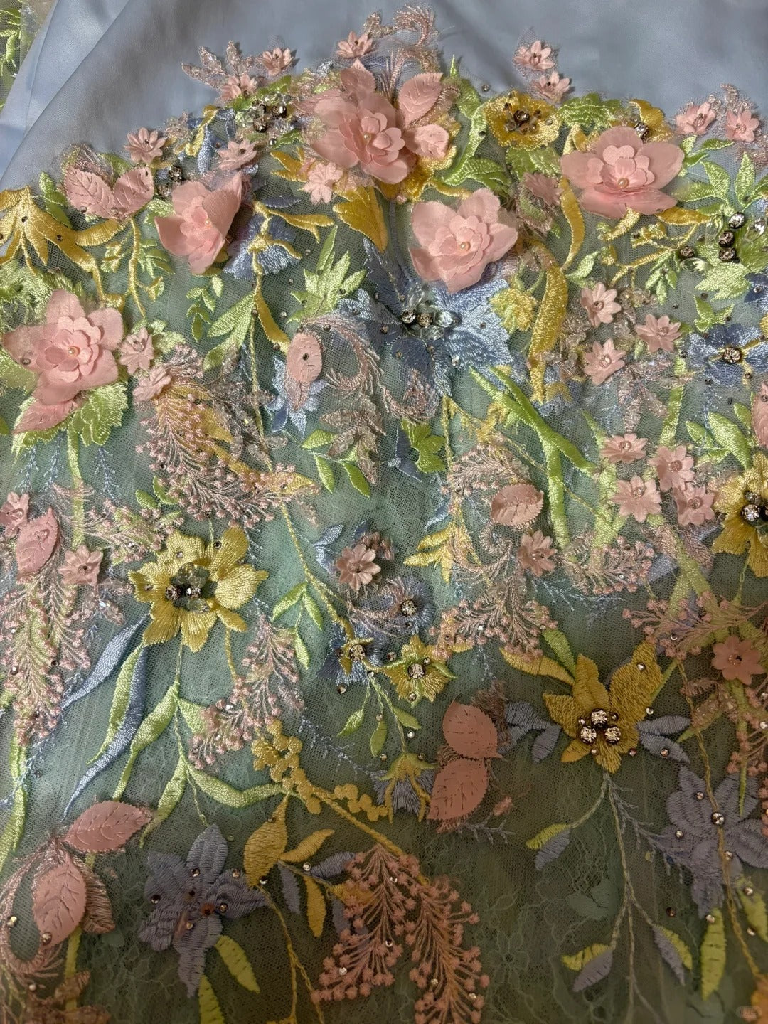 Robe de soirée longue en tulle bleu à fleurs, élégante, traînante, gh4384