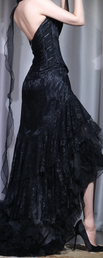 ✨Girlhomeshops-Black Gothic 2 Piece Evening Gown, Halter Corset Top High Low Tiered Tulle Prom Dress gh9941