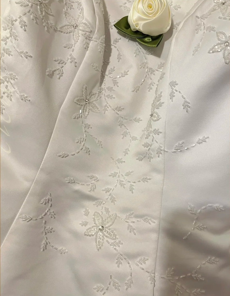 Robe de bal longue en satin blanc avec perles exquises, robe de soirée, robe de mariée gh4511