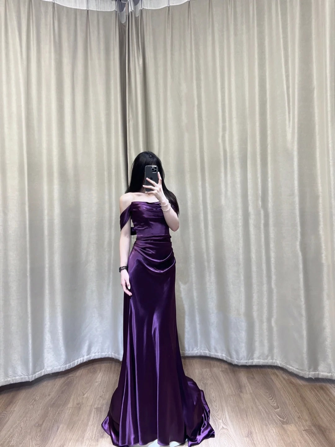 Lila Schöne Elegante Satin Lange Schlanke Bodenlangen Ballkleid Abendkleid Ballkleid gh4203