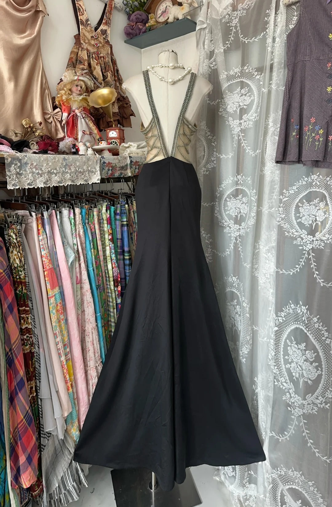 Robe de soirée sirène noire, longue et sexy, en satin, ajourée, gh4395