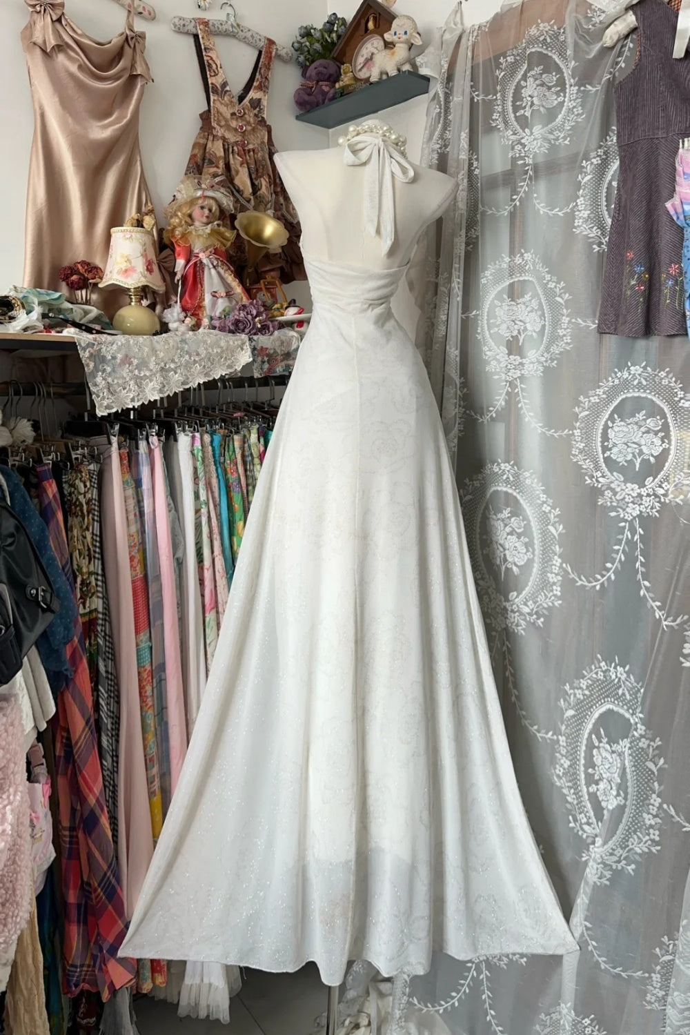girlhomeshops - Weißes, elegantes, langes Chiffon-Abendkleid gh6235