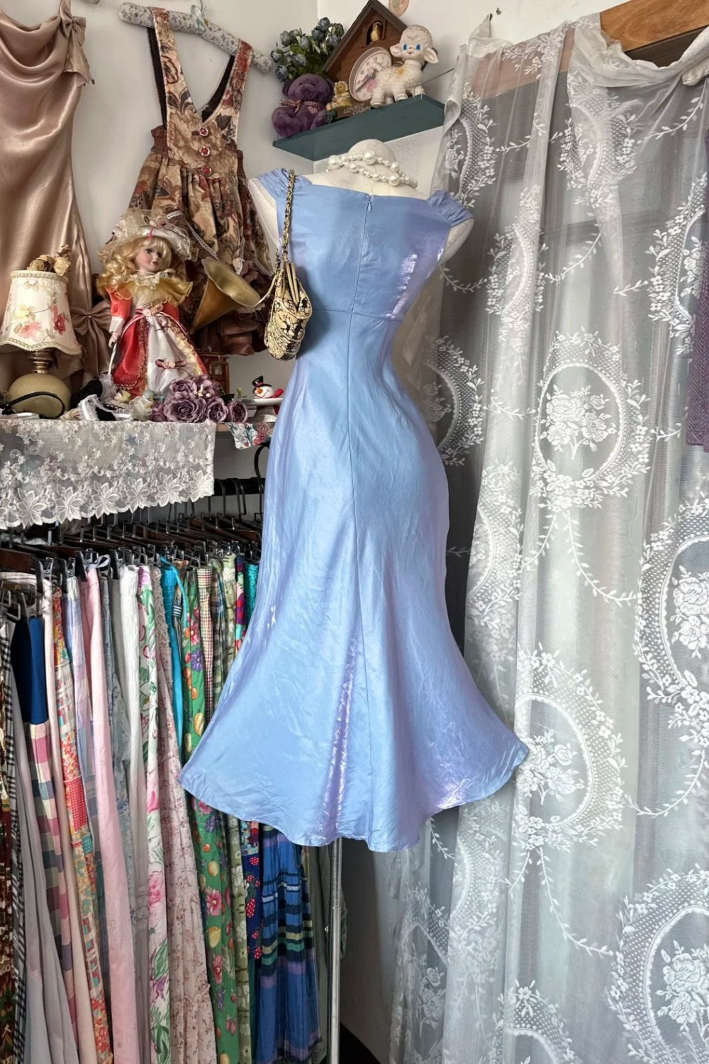 Vintage Blue-Purple Mermaid - Iridescent Satin Mermaid Dress, Vintage Girl Gown. gh7087