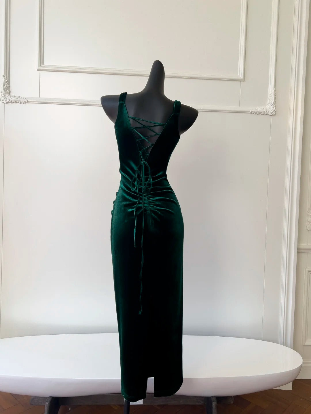 Robe de soirée longue en velours vert vintage, élégante et fine, robe de bal gh4273