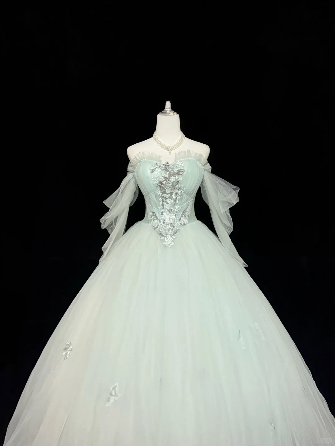 Light Green Ombre Strapless Cinched Waist Voluminous Skirt Long Romantic Dress, Wedding Gown gh7867