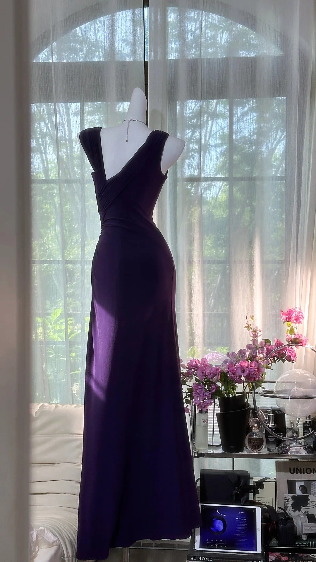 Lila Strass Langes Chiffon Ballkleid Abendkleid Partykleid Date Kleid Ballkleid gh4677