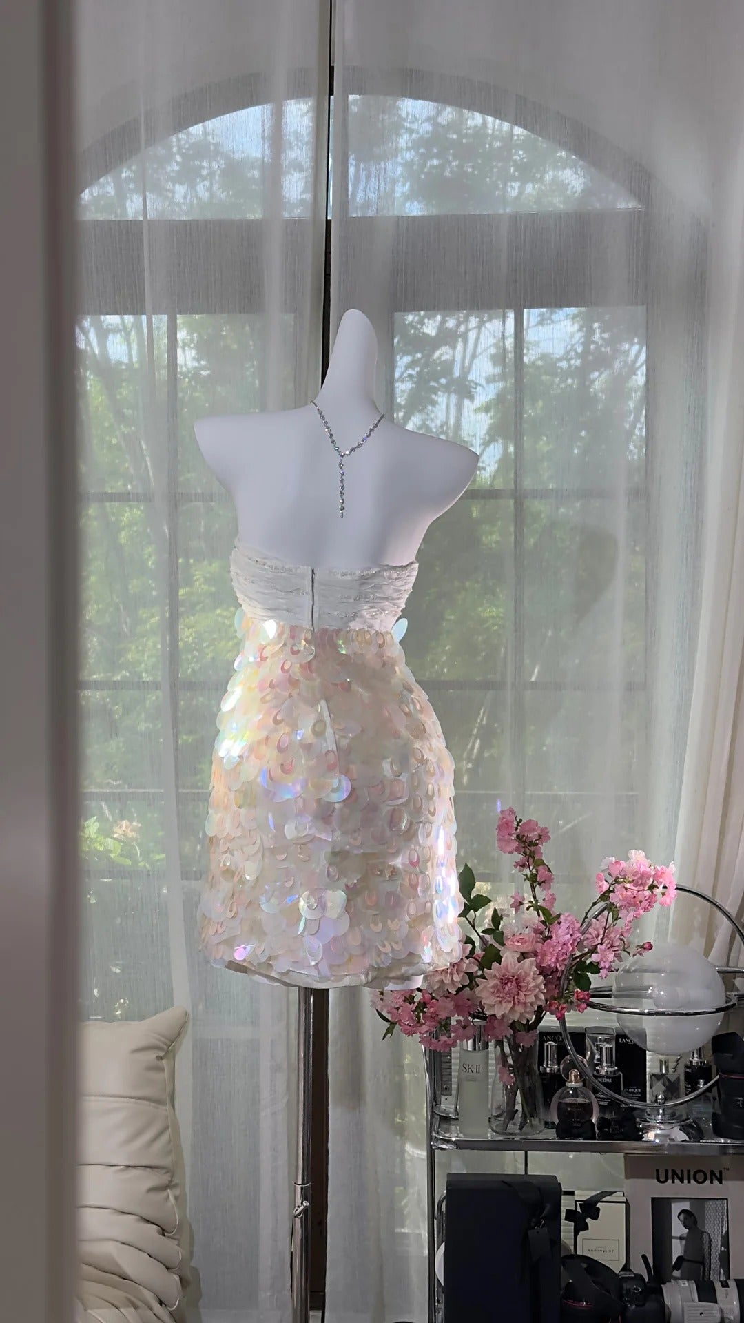 Robe de soirée courte à paillettes roses scintillantes, robe de soirée, robe de rendez-vous, gh4879